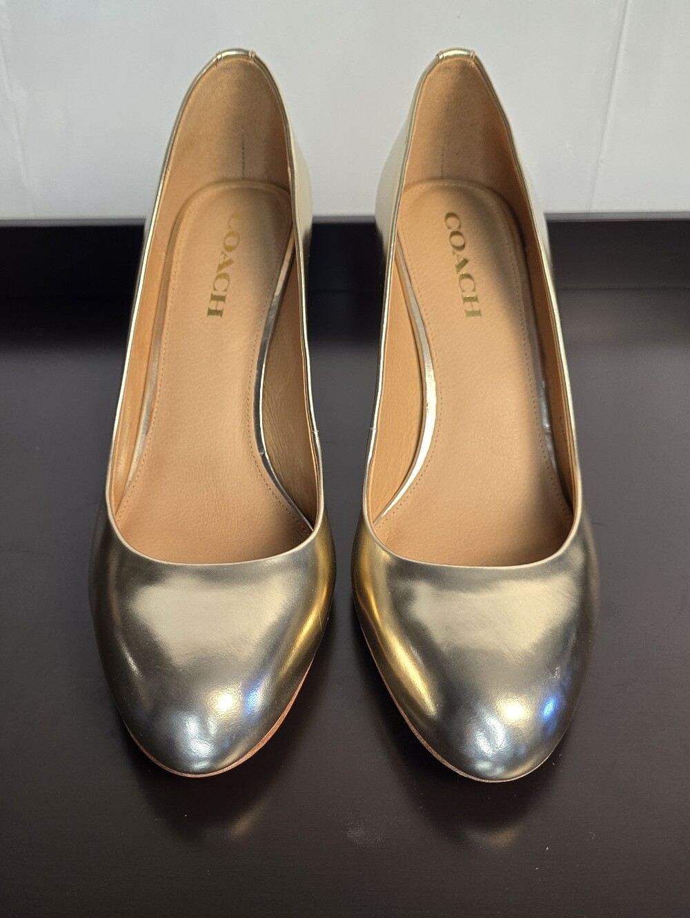 Coach Rosey 3.5" Metallic Gold Stiletto Heels in Size 9 with Box